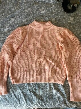 English Factory mock turtleneck sweater in coral with pink polka dots